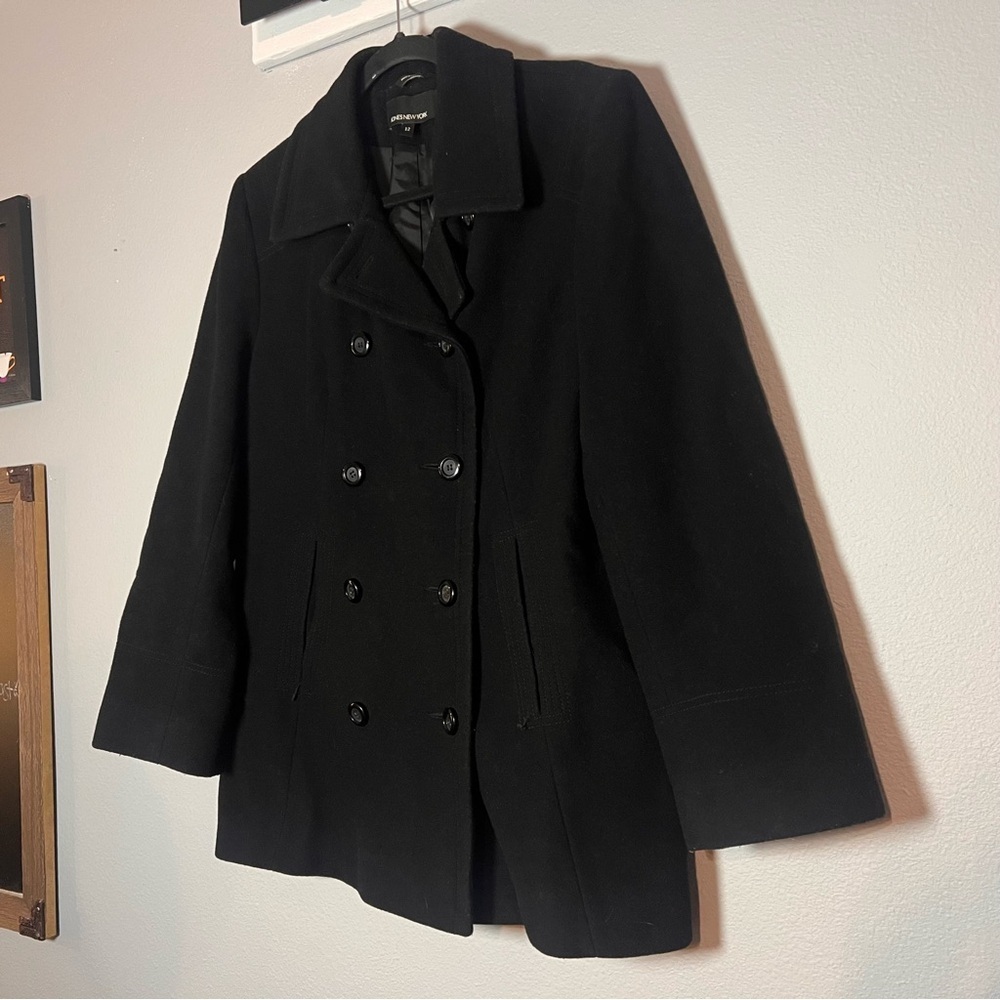 Jones New York Double Breasted Peacoat Size 12 Wool Cashmere Blend Black